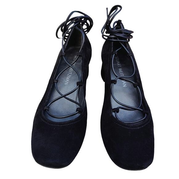 Black suede Ballerina Stuart Weitzman lace up kitten heels sz 6 - Picture 2 of 7